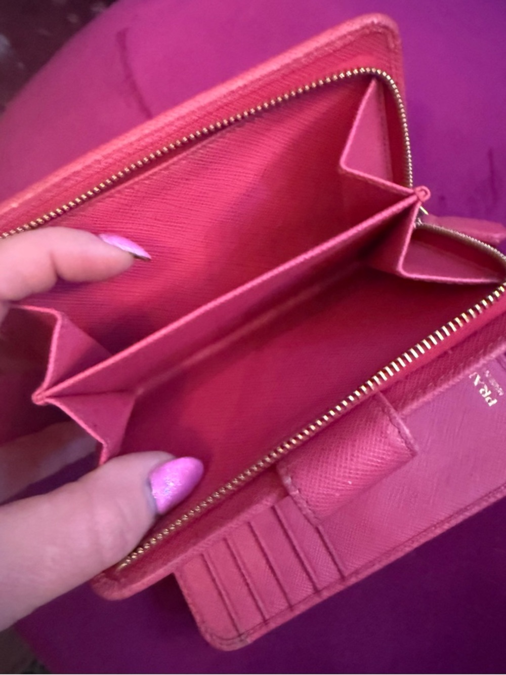 Prada Hot Pink Saffiano Leather Zip Wallet with Gold Logo - Picture 9 of 11